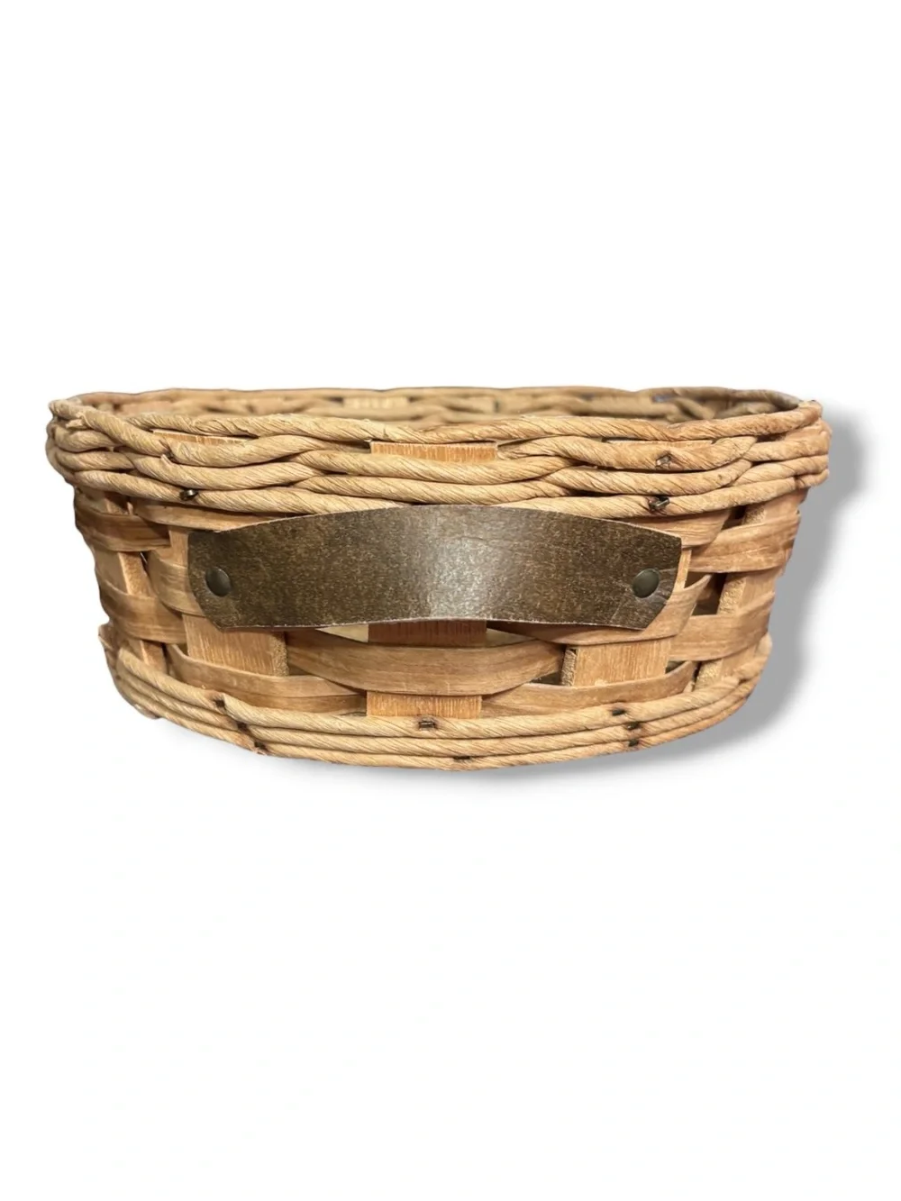 PYREX Wooden Leather Handled Woven Basket Cork Bottom Casserole Carrier VINTAGE